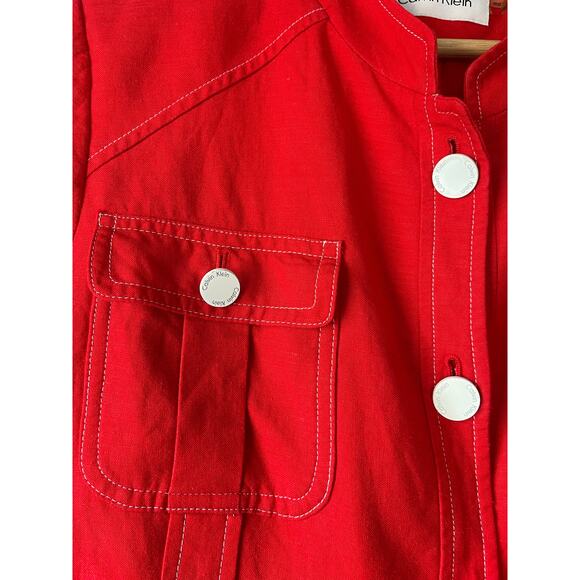 Calvin Klein Red Linen-Blend Short-Sleeve Blazer – Size M/L - Picture 5 of 8
